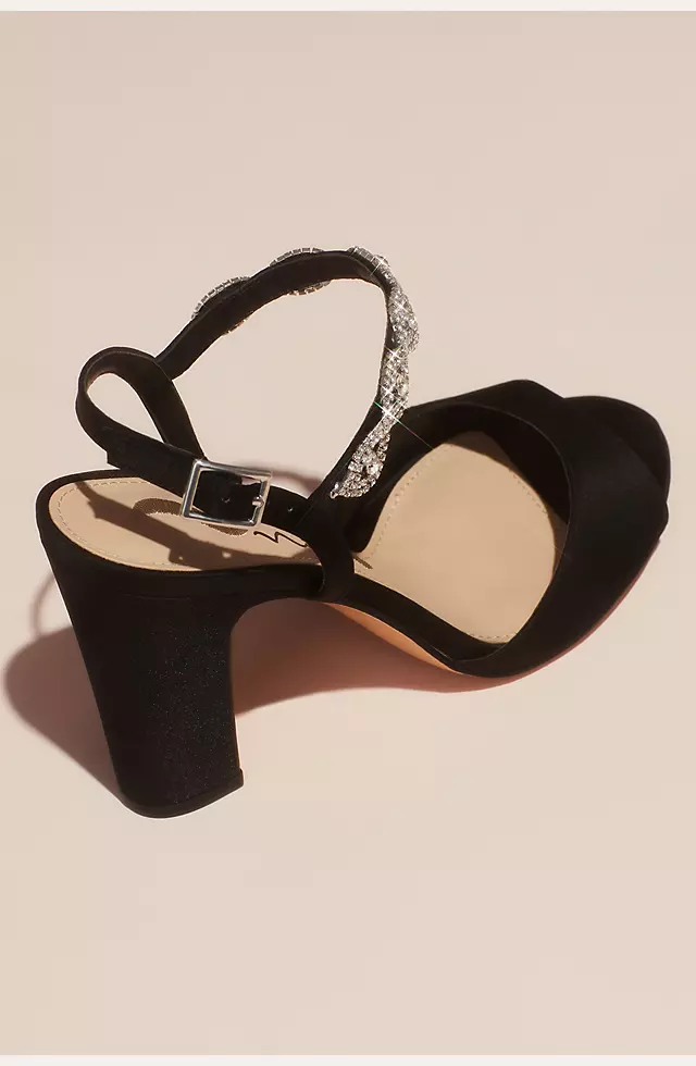 Satin Block Heel Sandals with Crystal Ankle Strap Image 2