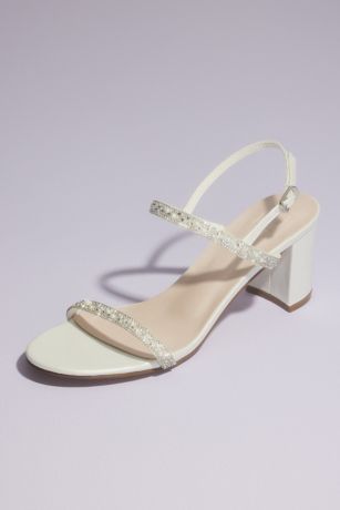DB Studio White Heeled Sandals (Two Strap Pearl and Crystal Block Heel Sandals)