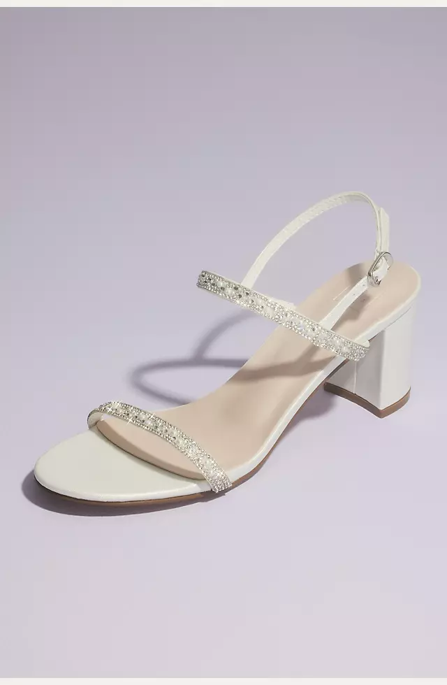 Two Strap Pearl and Crystal Block Heel Sandals Image