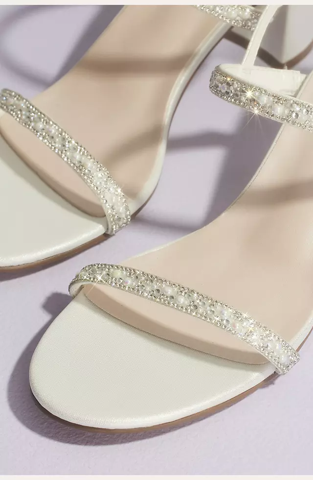 Two Strap Pearl and Crystal Block Heel Sandals Image 3