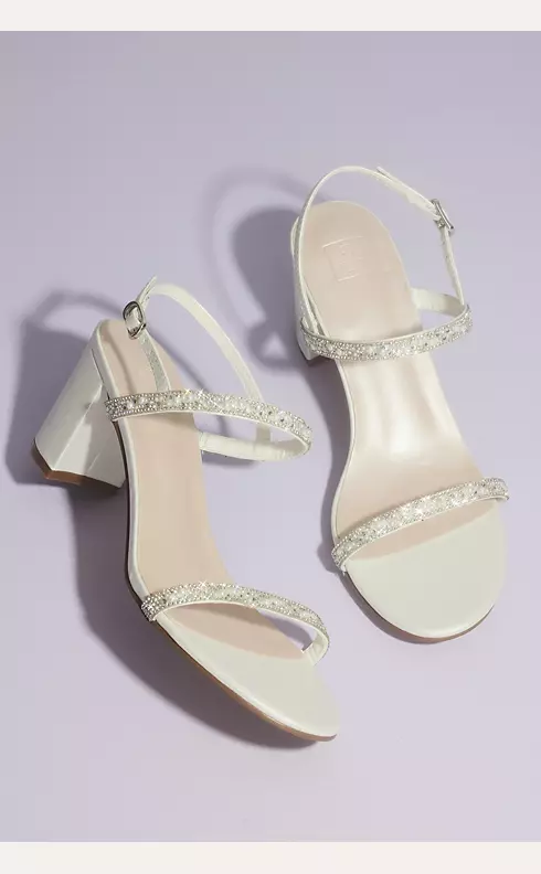 Two Strap Pearl and Crystal Block Heel Sandals Image 4