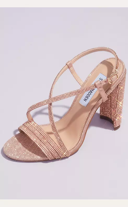 Strappy Crystal Block Heels with Square Front Image 1