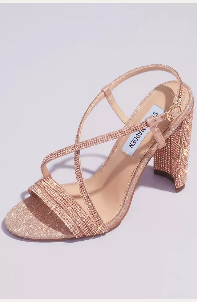 Strappy Crystal Block Heels with Square Front Image