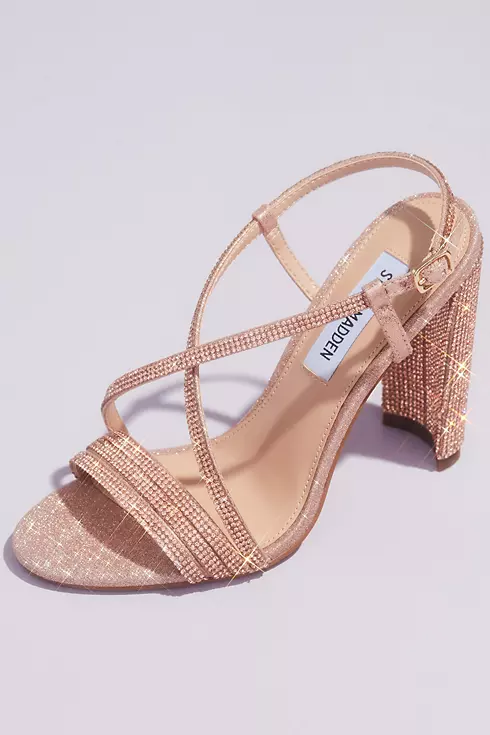 Strappy Crystal Block Heels with Square Front Image 1