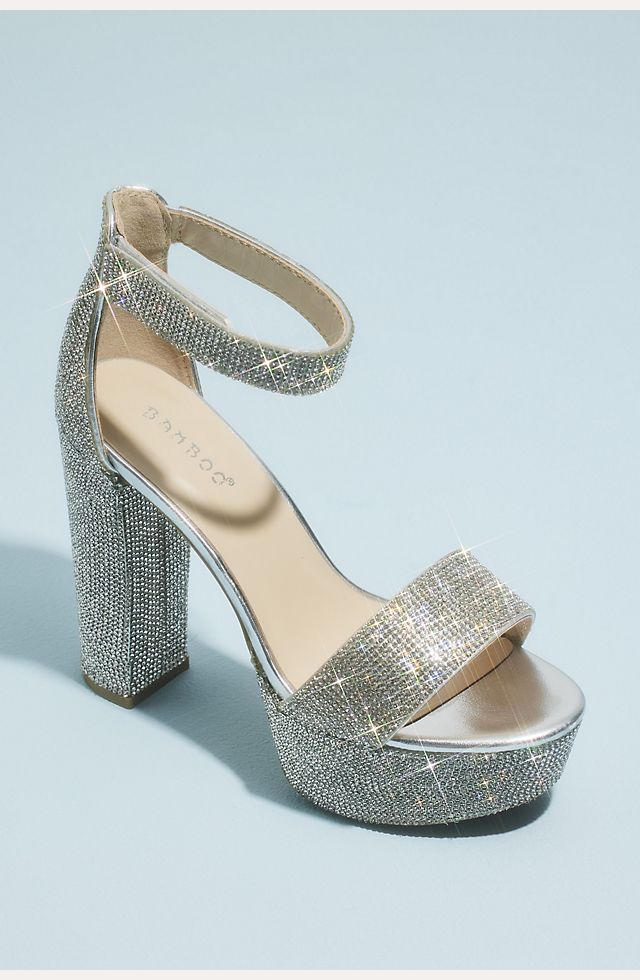 Silver Shoes Stone Platform Thick Heels Transparent 