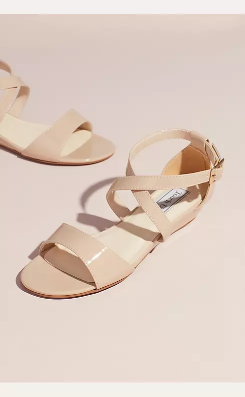 Patent Low Wedge Sandals with Crisscross Straps