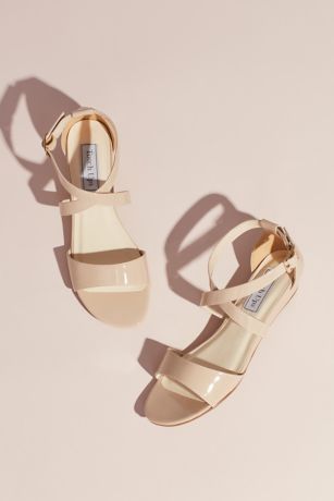 Touch Ups Beige (Patent Low Wedge Sandals with Crisscross Straps)