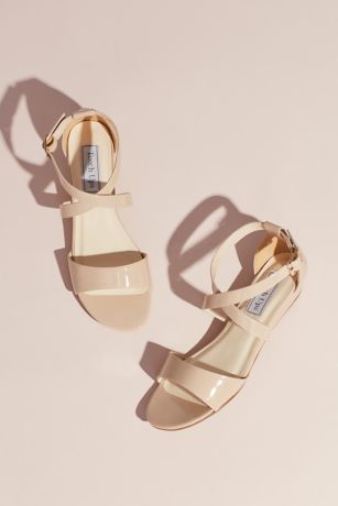 Patent Low Wedge Sandals with Crisscross Straps | David's Bridal