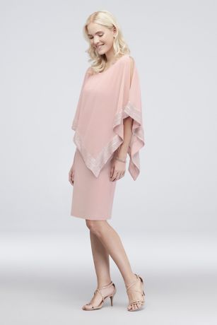 Short Jersey Cape Dress with Pleated Trim