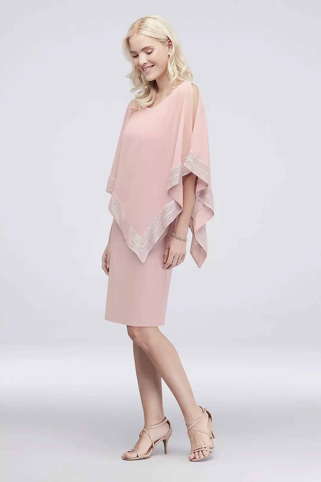 Short Jersey Cape Dress with Pleated Trim Image