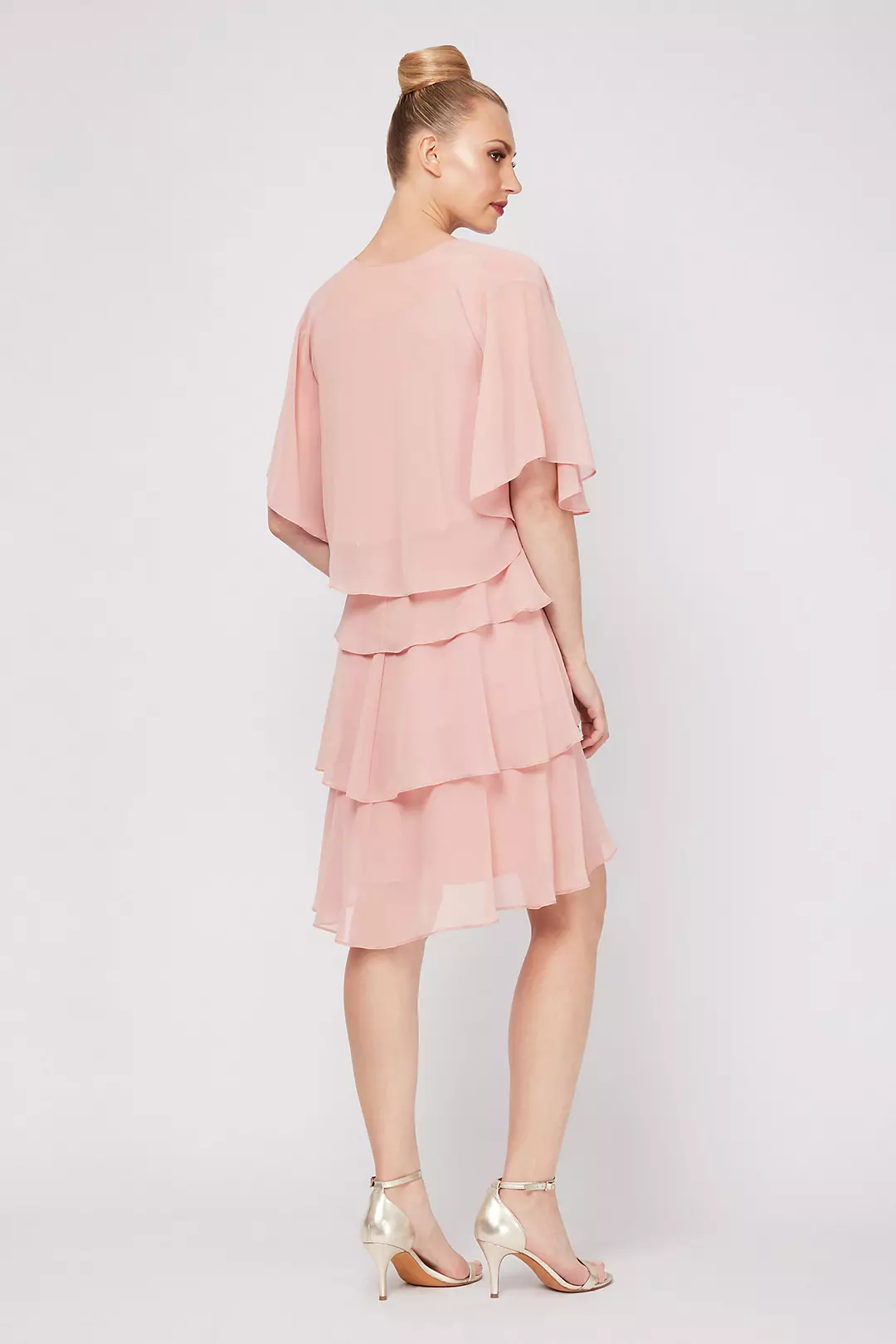 Tiered Chiffon Jacket Dress with Embellished Neck | David's Tiered Chiffon Jacket Dress with Embellished Neck | David's