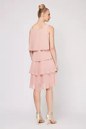 Tiered Chiffon Jacket Dress with Embellished Neck | David's Tiered Chiffon Jacket Dress with Embellished Neck | David's