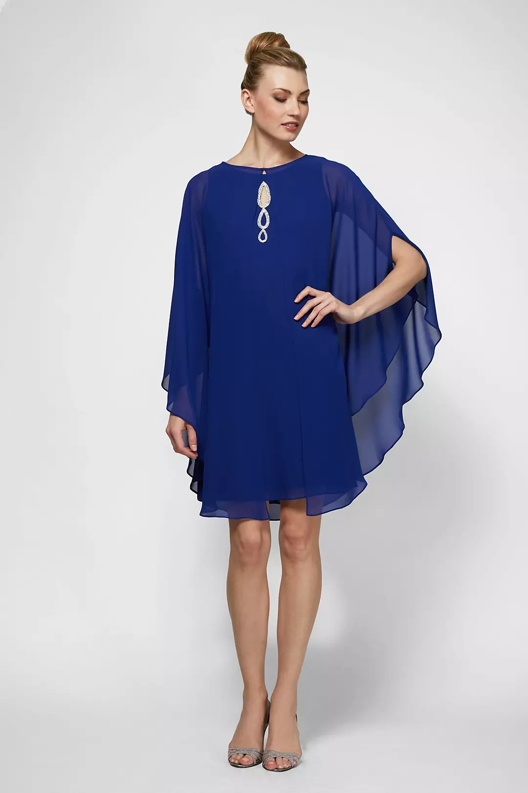 Crystal Keyhole Chiffon Dress with Matching Cape Image