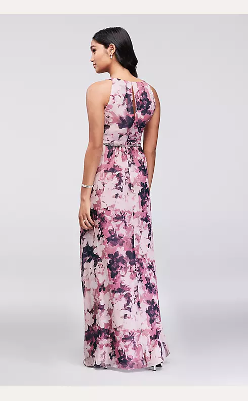 Long Floral Chiffon Dress with Beading Image 2