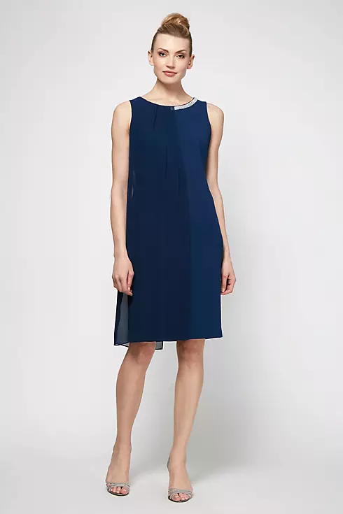 Short Jersey Sheath Dress with Chiffon Overlay Image 1