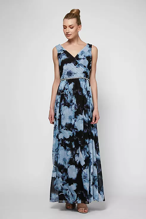 Beaded Floral-Printed Chiffon Surplice Maxi Dress Image 1