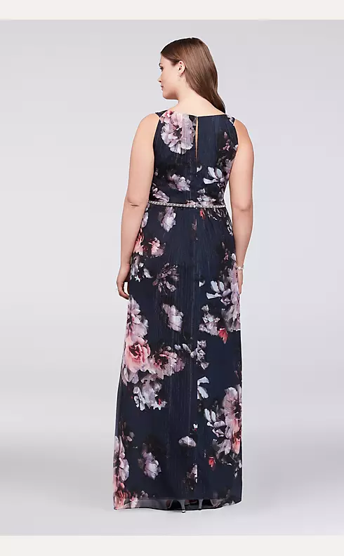 Floral Plus Size Halter Dress with Beaded Belt Image 2