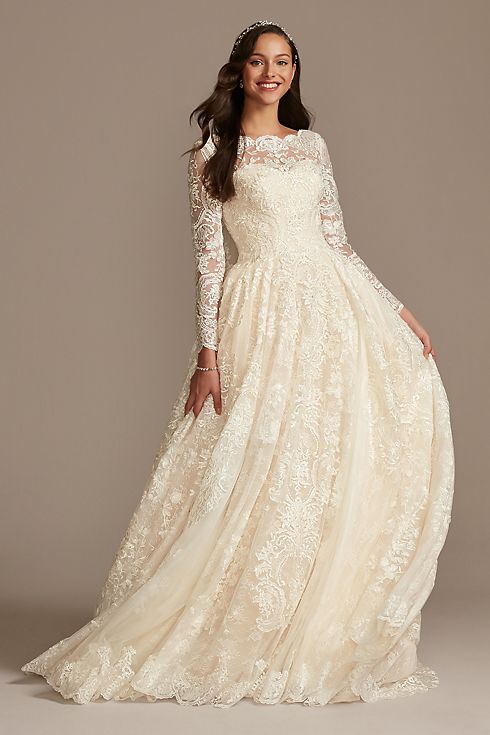 Beaded Lace Wedding Dress with Pleated Skirt Image 4