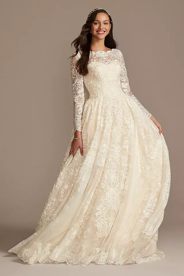 Beaded Lace Wedding Dress with Pleated Skirt Image 2