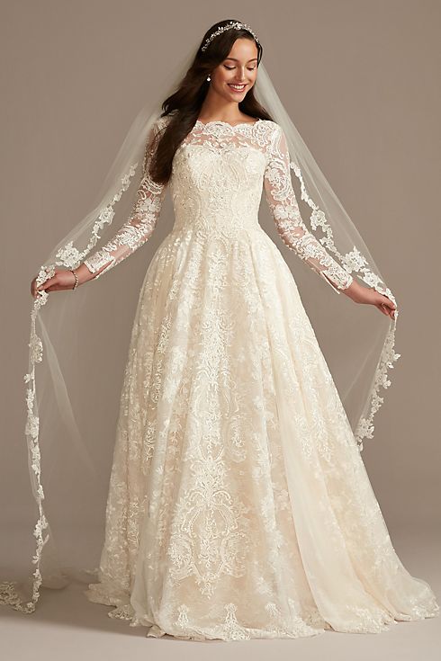 Beaded Lace Wedding Dress with Pleated Skirt Image