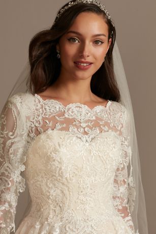 Beaded Lace Wedding Dress with Pleated Skirt David's Bridal