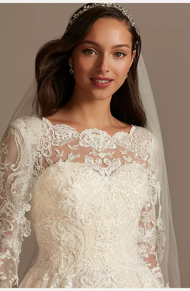 Beaded Lace Wedding Dress with Pleated Skirt Image 3