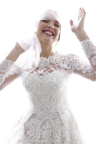 Beaded Lace Wedding Dress with Pleated Skirt | David's Bridal