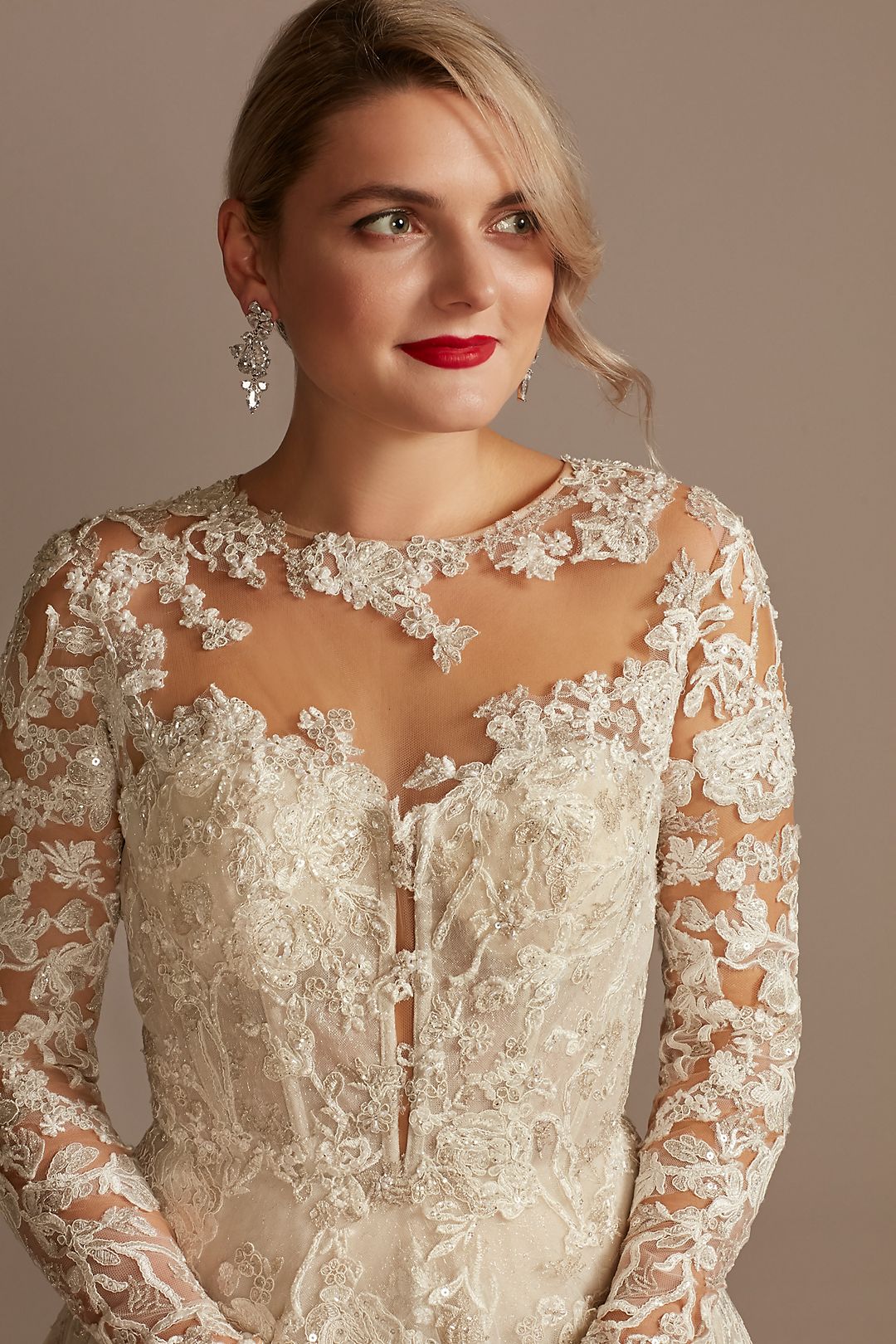 Lace Illusion Long Sleeve Ball Gown Wedding Dress Image 4