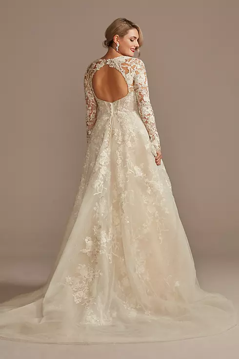 Lace Illusion Long Sleeve Ball Gown Wedding Dress Image 2