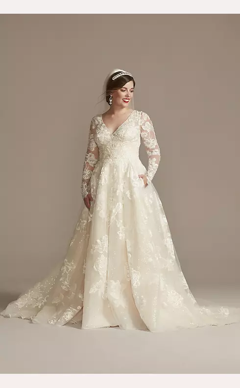Large Floral Applique Beaded Strap Wedding Dress Image 1