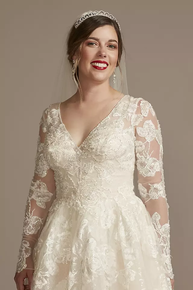 Large Floral Applique Beaded Strap Wedding Dress Image 3