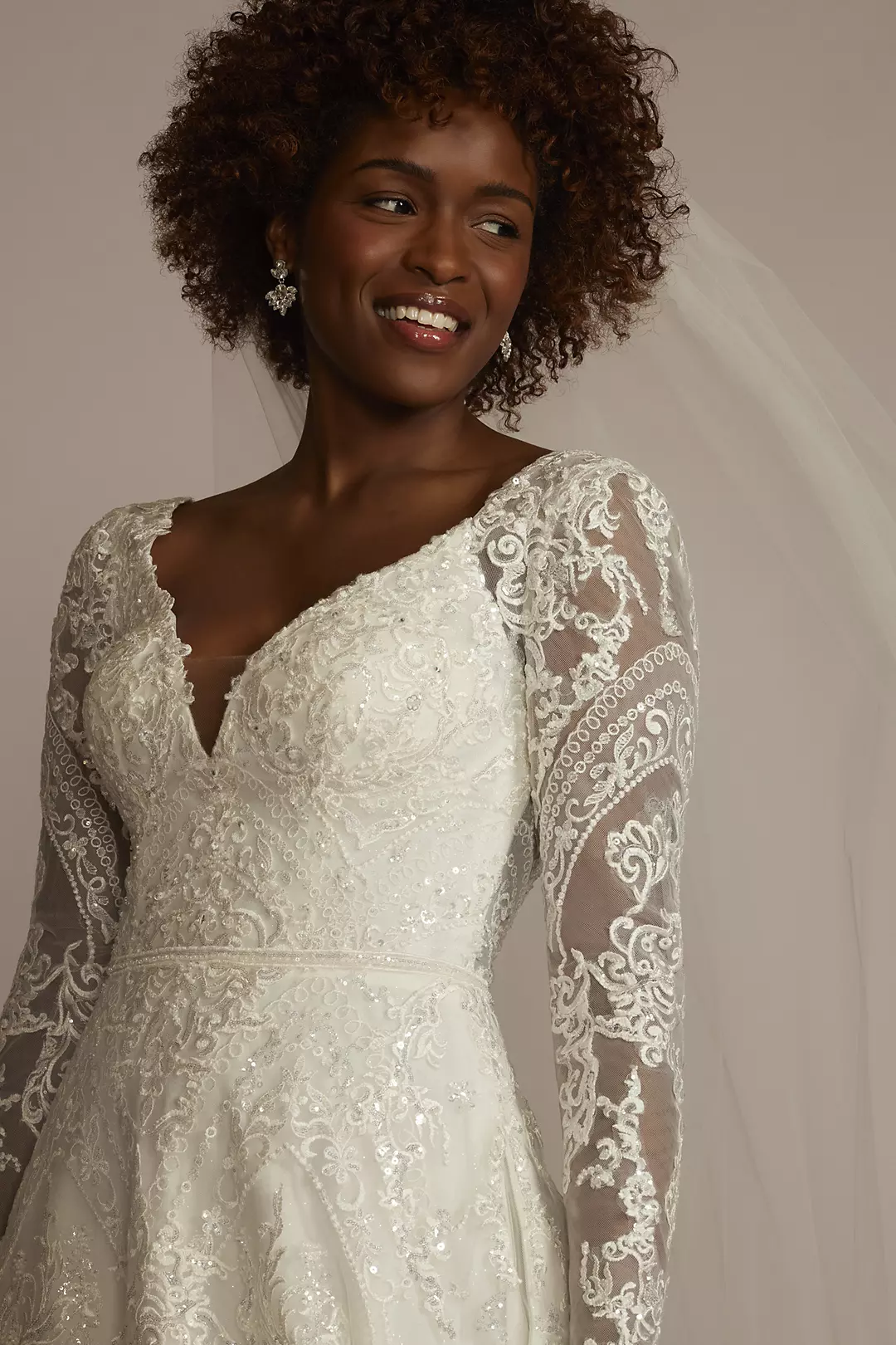 Lace Applique Tulle Spaghetti Strap Wedding Dress | David's Bridal