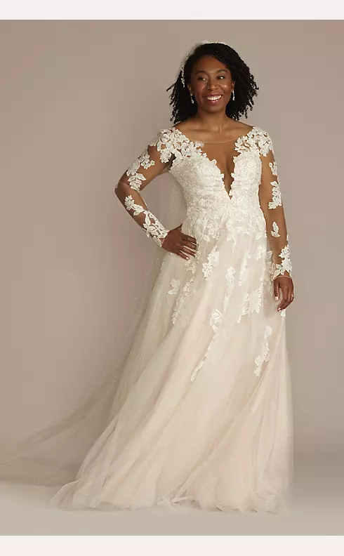 Illusion V-Neck Long Sleeve Lace Wedding Gown