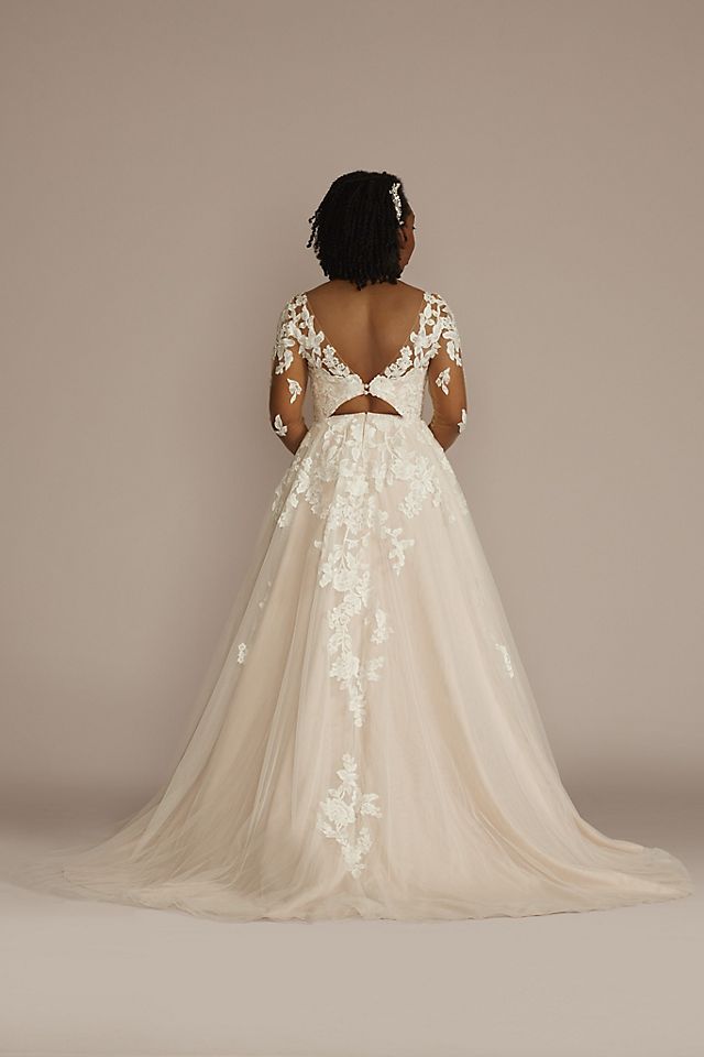 Illusion V-Neck Long Sleeve Lace Wedding Gown Image 2