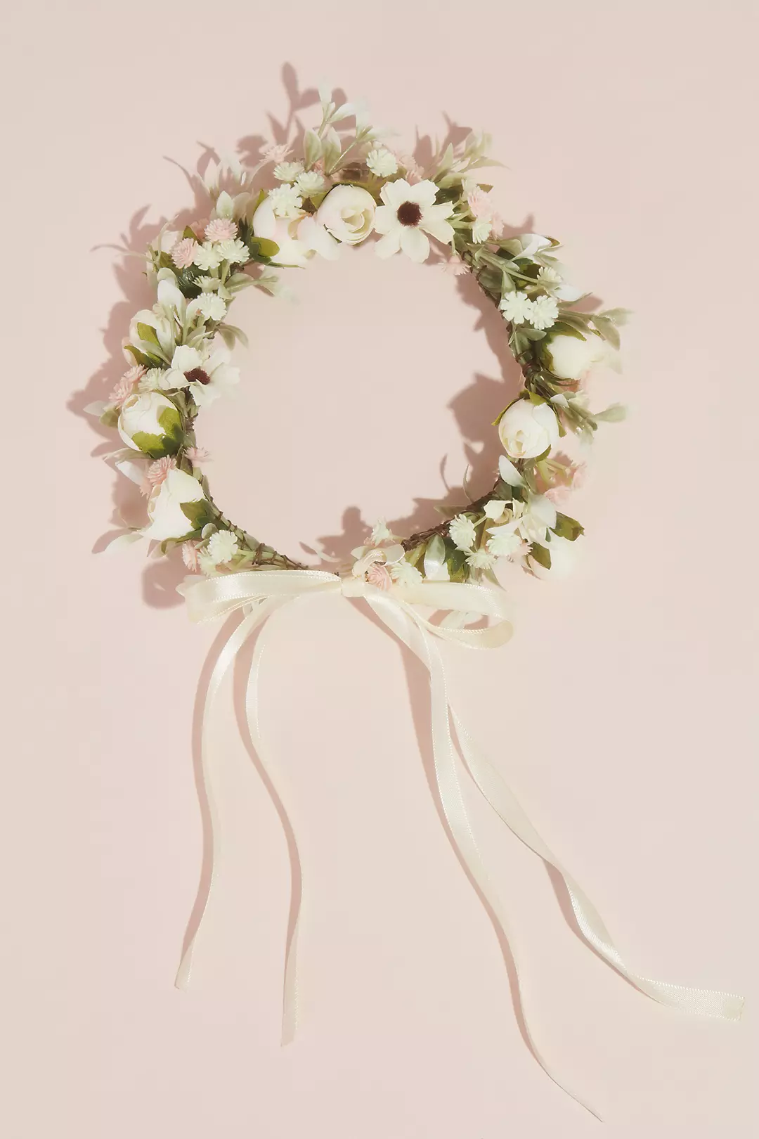 Faux Floral Wreath Flower Crown with Bow Image