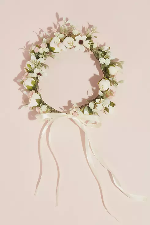 Faux Floral Wreath Flower Crown with Bow Image 1