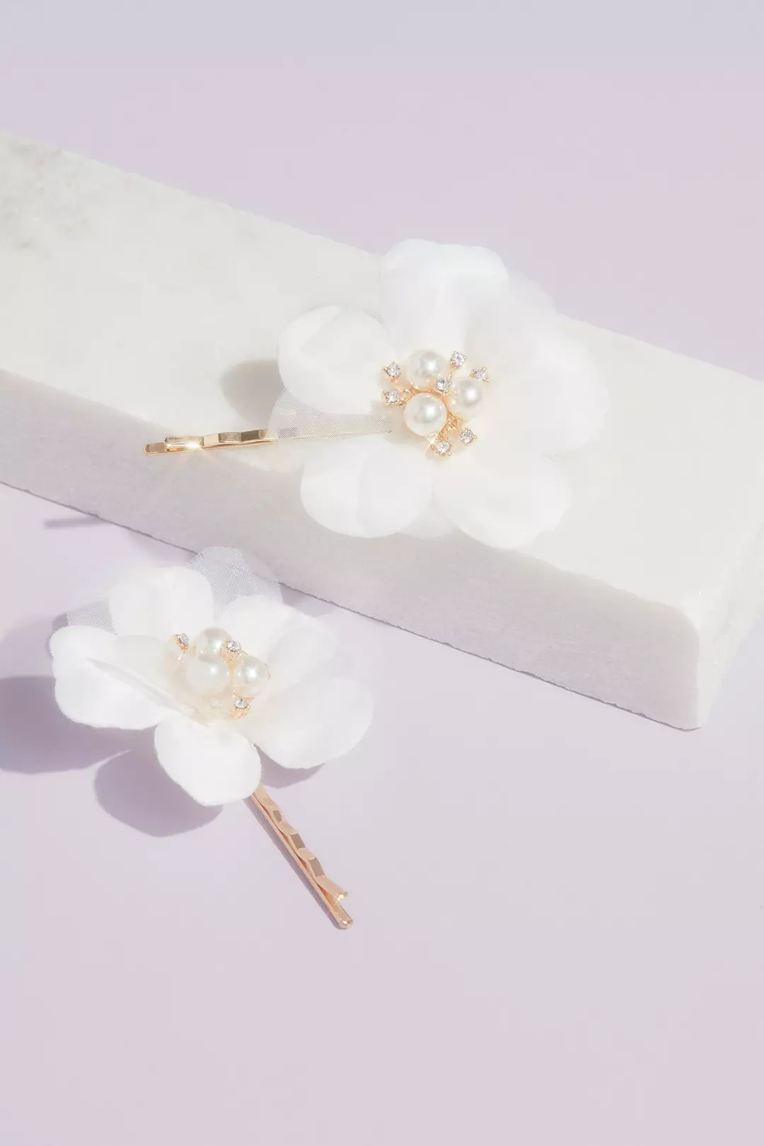 Fabric Petal Floral Hair Pin Set with Pearl Accent Image