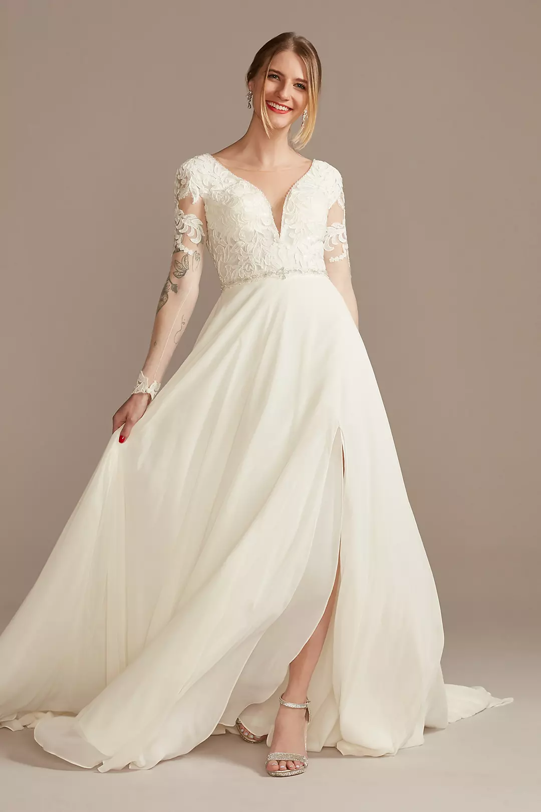 Applique Illusion Chiffon Plus Size Wedding Dress