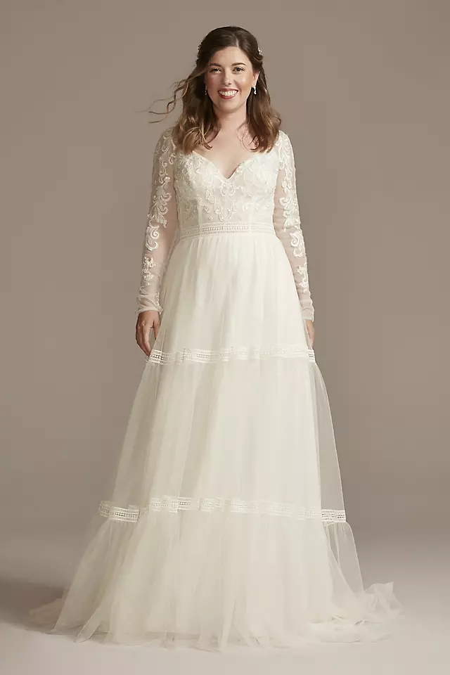 Corset Bodice Long Sleeve A-Line Wedding Dress Image