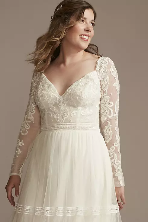 Corset Bodice Long Sleeve A-Line Wedding Dress Image 3
