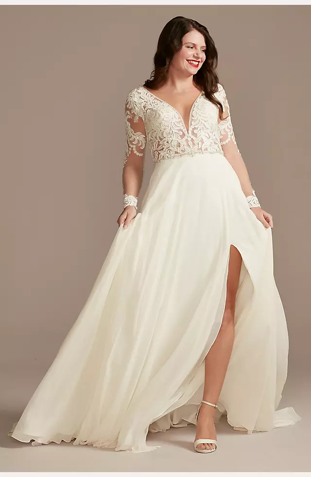 Chic Clean Wedding Dress Bridal Gown 2-28W Plus size White Ivory Slit  Buttons