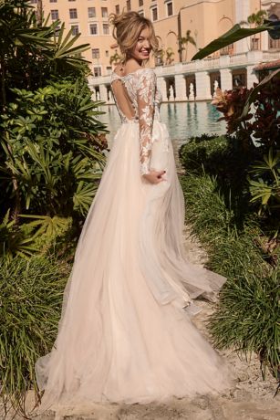 Illusion Plunge Lace Appliqued Wedding Dress | David's Bridal
