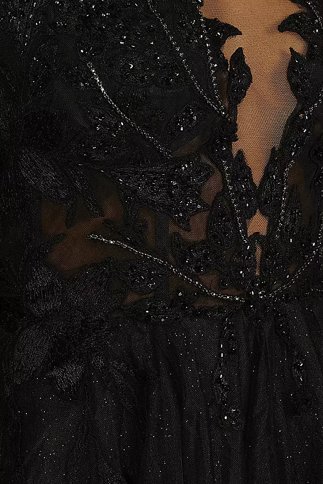 Illusion Plunge Lace Appliqued Wedding Dress Image 4