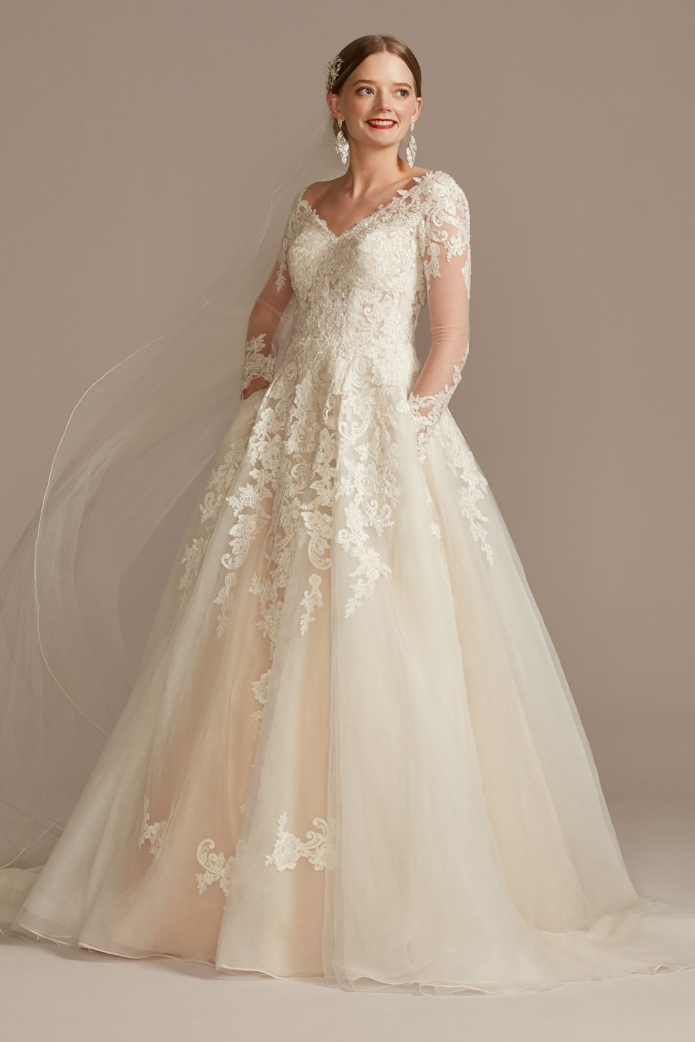 Lace and Tulle Long Sleeve Tall Wedding Dress