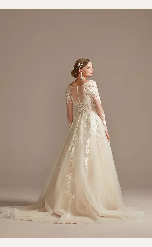 Lace and Tulle Long Sleeve Ball Gown Wedding Dress Image 2