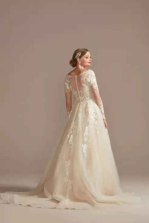 Lace and Tulle Long Sleeve Ball Gown Wedding Dress Image 2