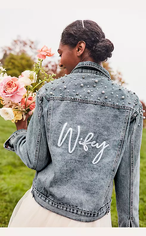Wifey Pearl and Crystal Studded Denim Jacket Image 5