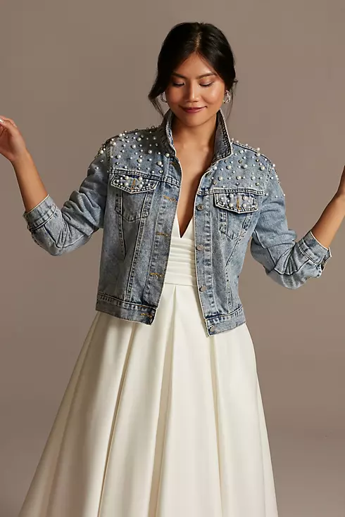 Wifey Pearl and Crystal Studded Denim Jacket Image 3