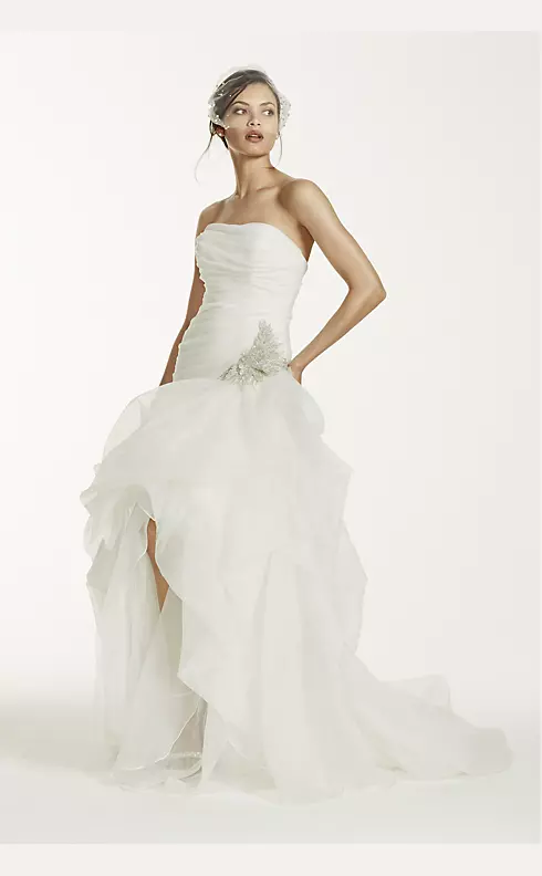 Organza and Tulle High-Low Gown with Beaded Flower Image 1