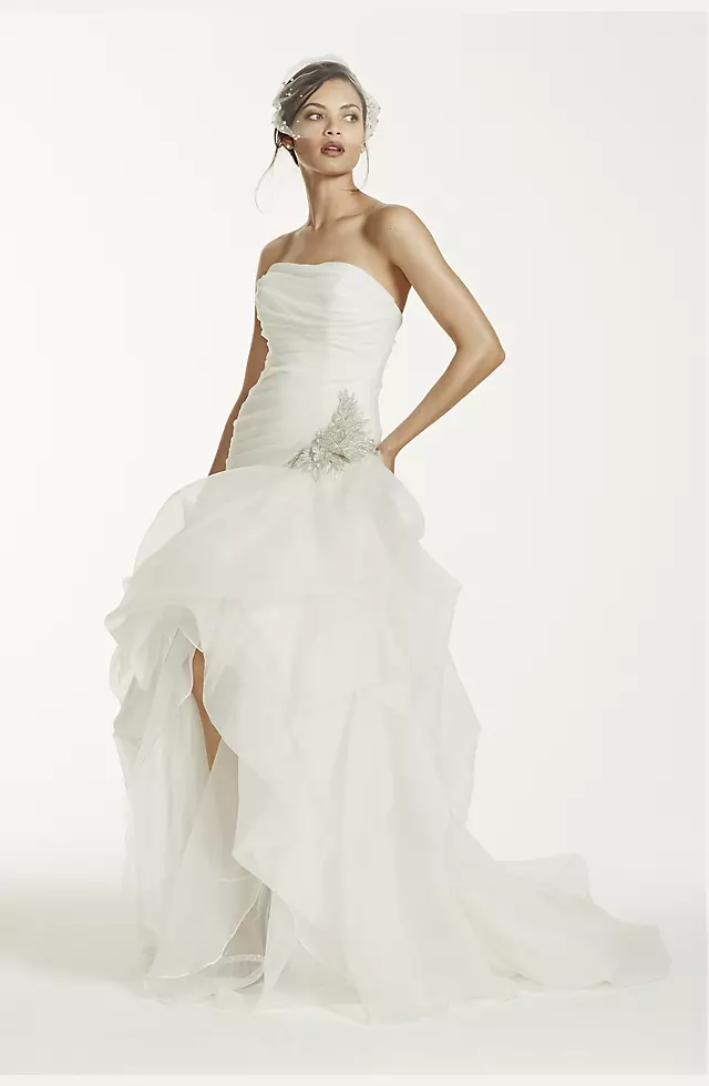Organza and Tulle High-Low Gown with Beaded Flower Image